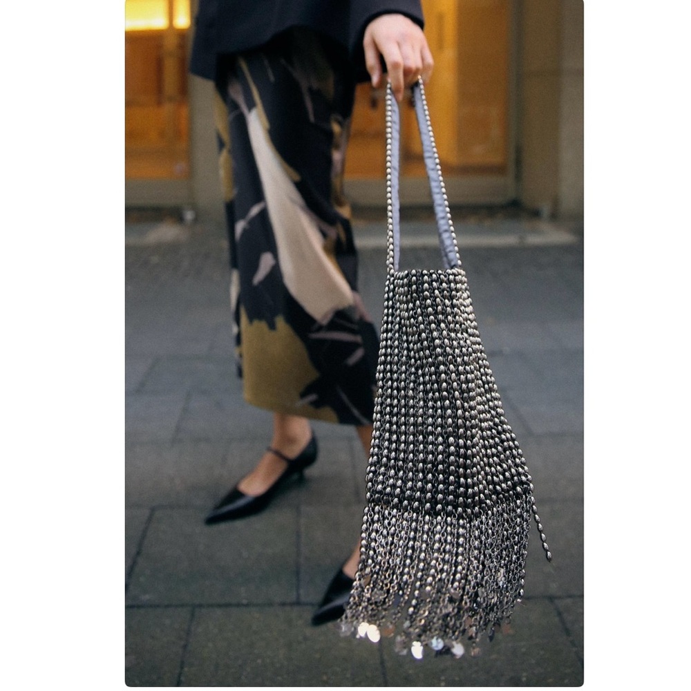 New - Zara SHOULDER BAG WITH METAL APPLIQUÉS GREY | 6651/410/802